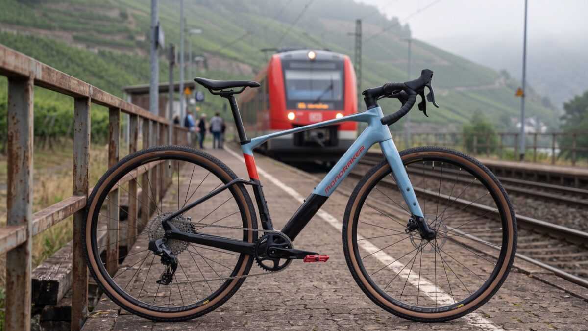 Mondraker Dusty RR am Bahnsteig eines Bahnhofs im Moseltal
