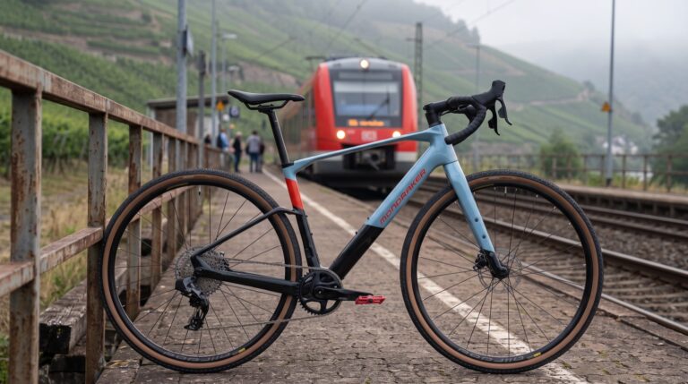 Mondraker Dusty RR am Bahnsteig eines Bahnhofs im Moseltal