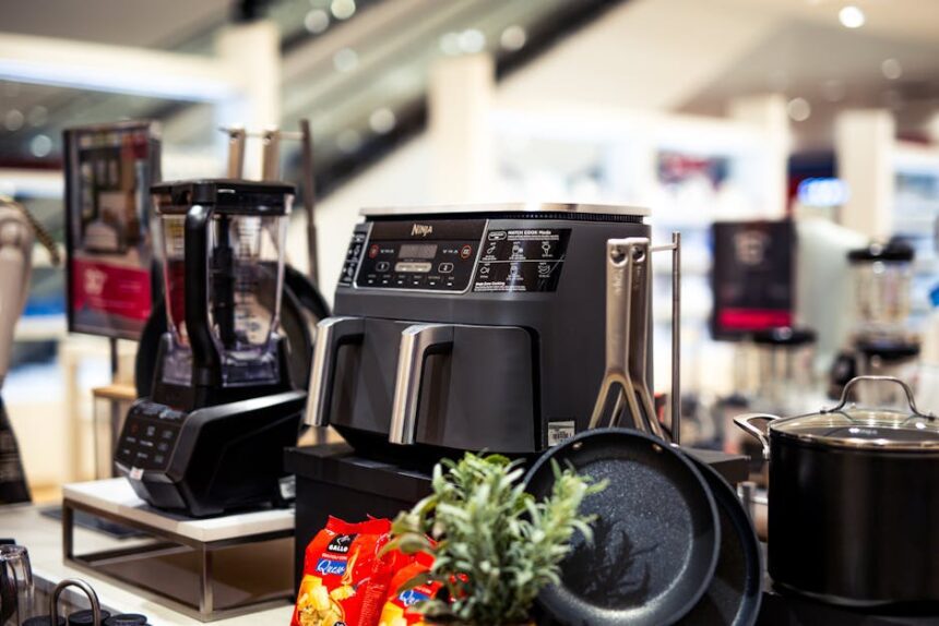 gastroback - Showcase of modern kitchen appliances in a retail store, featuring blenders and cooking